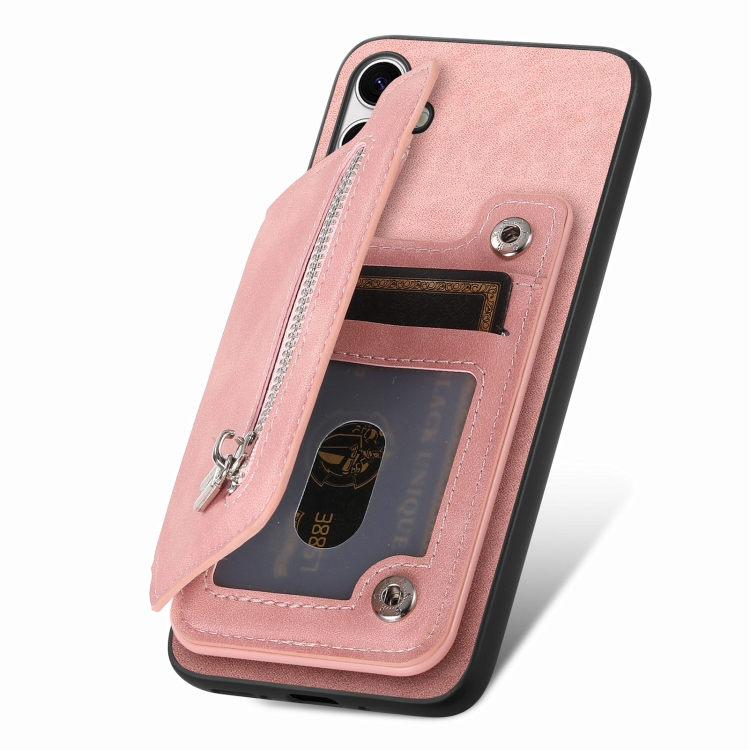 For Samsung Galaxy S25+ 5G Retro MagSafe Zipper Wallet Card Bag Back Phone Case(Pink) For Samsung Galaxy S25+ 5G Retro MagSafe Zipper Wallet Card Bag Back Phone Case(Pink)