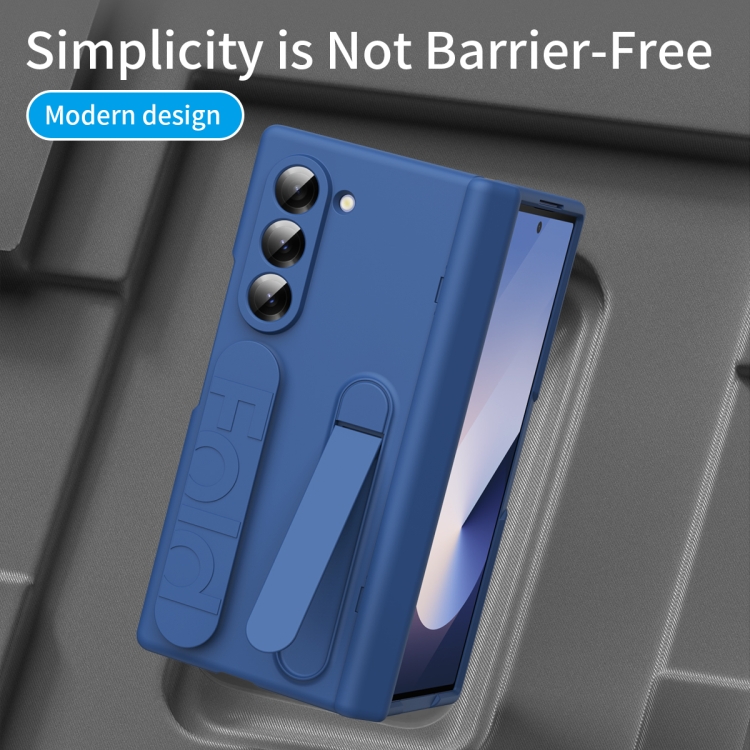 For Samsung Galaxy Z Fold6 5G Bazher Shell Film Integrated Holder Shockproof Phone Case(Blue) For Samsung Galaxy Z Fold6 5G Bazher Shell Film Integrated Holder Shockproof Phone Case(Blue)