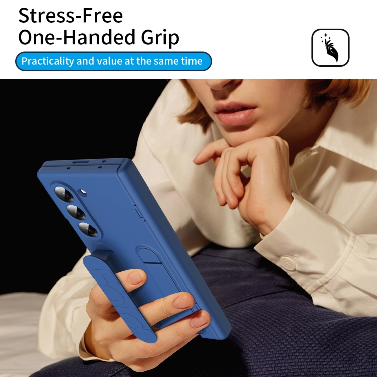 For Samsung Galaxy Z Fold6 5G Bazher Shell Film Integrated Holder Shockproof Phone Case(Blue) For Samsung Galaxy Z Fold6 5G Bazher Shell Film Integrated Holder Shockproof Phone Case(Blue)