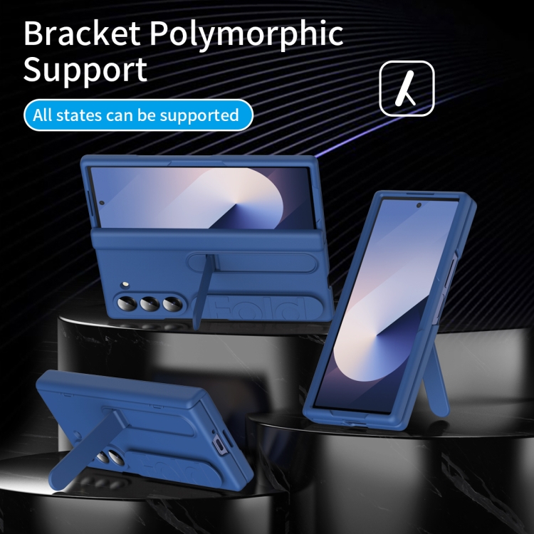 For Samsung Galaxy Z Fold6 5G Bazher Shell Film Integrated Holder Shockproof Phone Case(Blue) For Samsung Galaxy Z Fold6 5G Bazher Shell Film Integrated Holder Shockproof Phone Case(Blue)