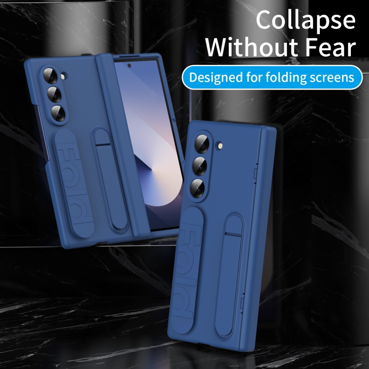 For Samsung Galaxy Z Fold6 5G Bazher Shell Film Integrated Holder Shockproof Phone Case(Blue) For Samsung Galaxy Z Fold6 5G Bazher Shell Film Integrated Holder Shockproof Phone Case(Blue)