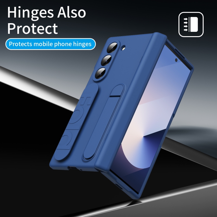 For Samsung Galaxy Z Fold6 5G Bazher Shell Film Integrated Holder Shockproof Phone Case(Blue) For Samsung Galaxy Z Fold6 5G Bazher Shell Film Integrated Holder Shockproof Phone Case(Blue)