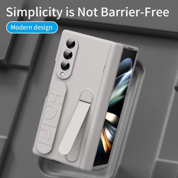 For Samsung Galaxy Z Fold4 Bazher Shell Film Integrated Holder Shockproof Phone Case(Titanium original color) For Samsung Galaxy Z Fold4 Bazher Shell Film Integrated Holder Shockproof Phone Case(Titanium original color)