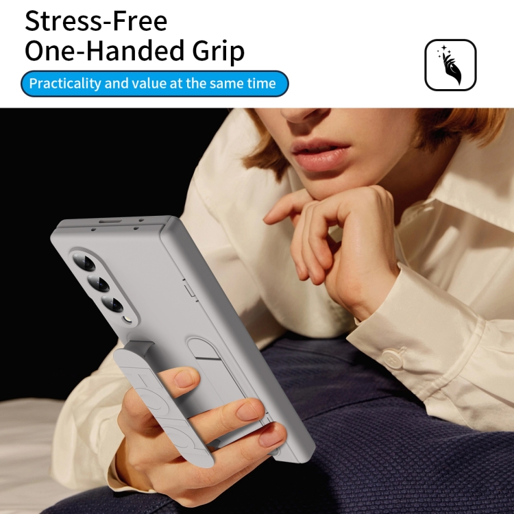 For Samsung Galaxy Z Fold4 Bazher Shell Film Integrated Holder Shockproof Phone Case(Titanium original color) For Samsung Galaxy Z Fold4 Bazher Shell Film Integrated Holder Shockproof Phone Case(Titanium original color)