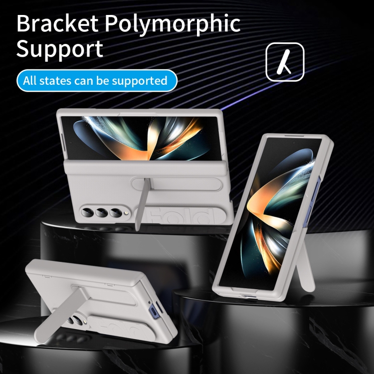 For Samsung Galaxy Z Fold4 Bazher Shell Film Integrated Holder Shockproof Phone Case(Titanium original color) For Samsung Galaxy Z Fold4 Bazher Shell Film Integrated Holder Shockproof Phone Case(Titanium original color)