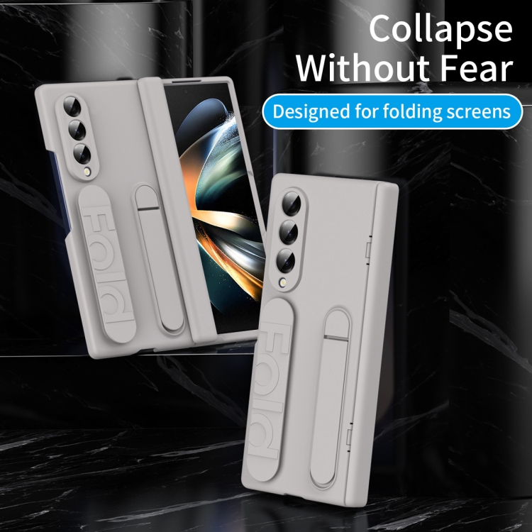 For Samsung Galaxy Z Fold4 Bazher Shell Film Integrated Holder Shockproof Phone Case(Titanium original color) For Samsung Galaxy Z Fold4 Bazher Shell Film Integrated Holder Shockproof Phone Case(Titanium original color)