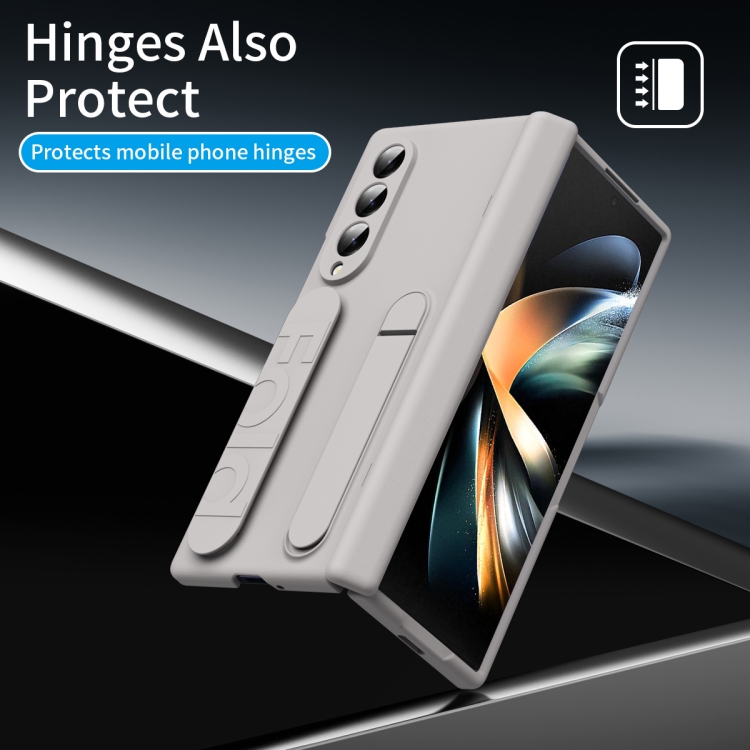 For Samsung Galaxy Z Fold4 Bazher Shell Film Integrated Holder Shockproof Phone Case(Titanium original color) For Samsung Galaxy Z Fold4 Bazher Shell Film Integrated Holder Shockproof Phone Case(Titanium original color)