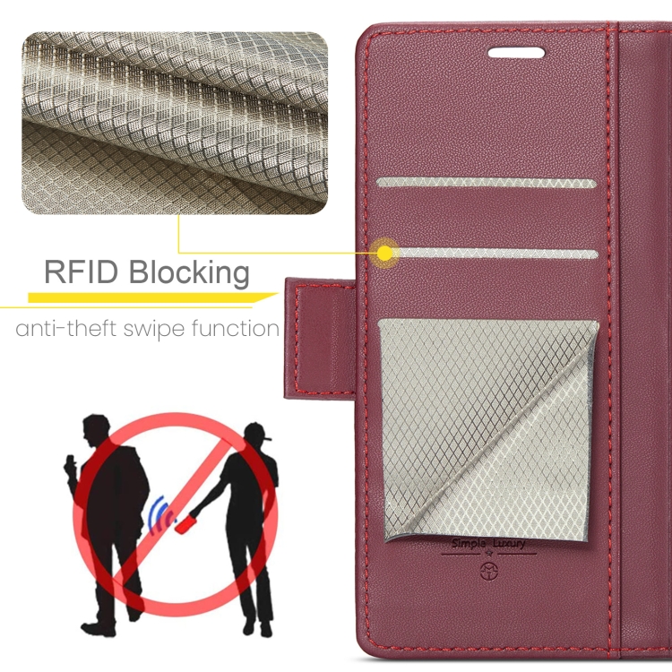 For Redmi Note 14 5G CaseMe 023 Butterfly Buckle Litchi Texture RFID Anti-theft Leather Phone Case(Red)