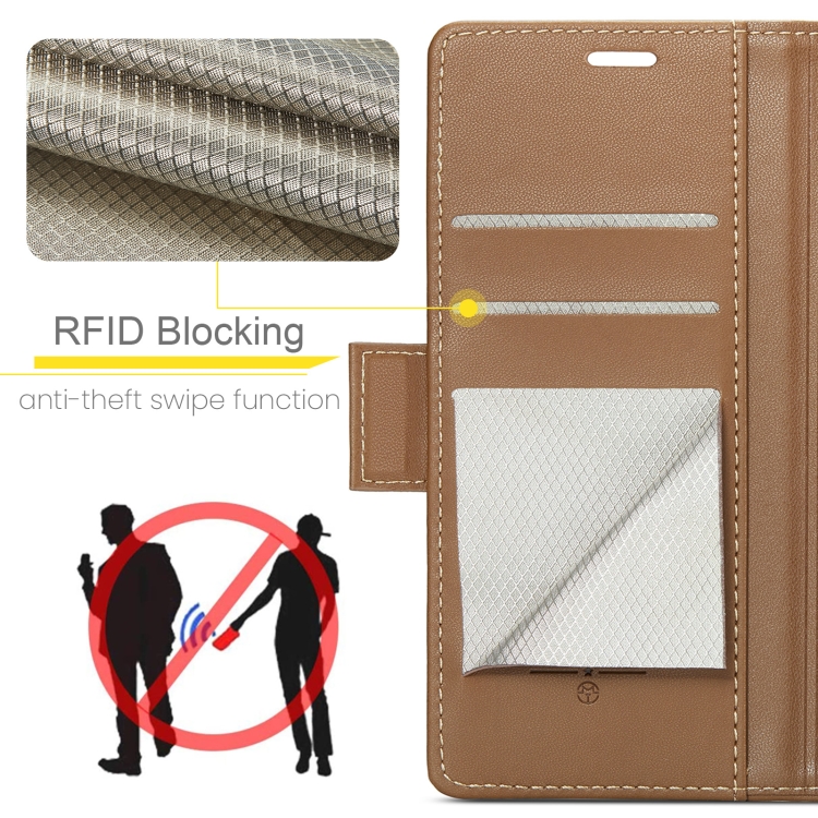 For Redmi Note 14 Pro 5G CaseMe 023 Butterfly Buckle Litchi Texture RFID Anti-theft Leather Phone Case(Brown)