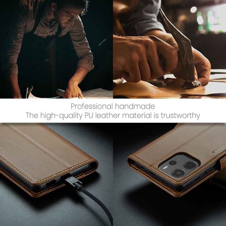 For Redmi Note 14 4G 164.84mm CaseMe 023 Butterfly Buckle Litchi Texture RFID Anti-theft Leather Phone Case(Brown)