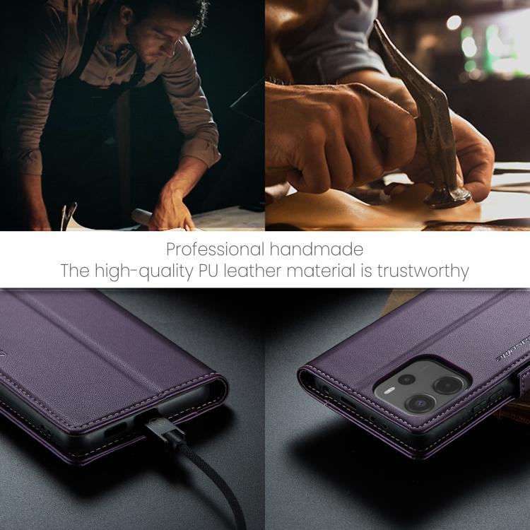 For Redmi Note 14 4G 164.84mm CaseMe 023 Butterfly Buckle Litchi Texture RFID Anti-theft Leather Phone Case(Purple)