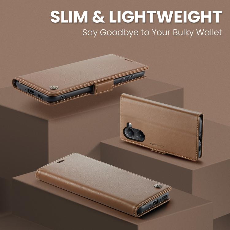 For Xiaomi Poco X7 Pro CaseMe 023 Butterfly Buckle Litchi Texture RFID Anti-theft Leather Phone Case(Brown)