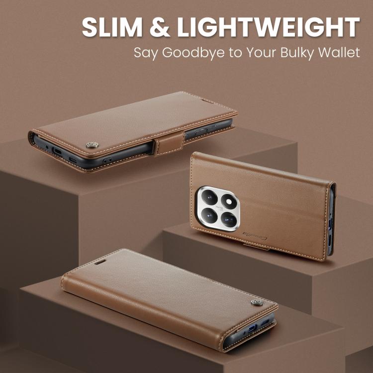 For Xiaomi 15T CaseMe 023 Butterfly Buckle Litchi Texture RFID Anti-theft Leather Phone Case(Brown)