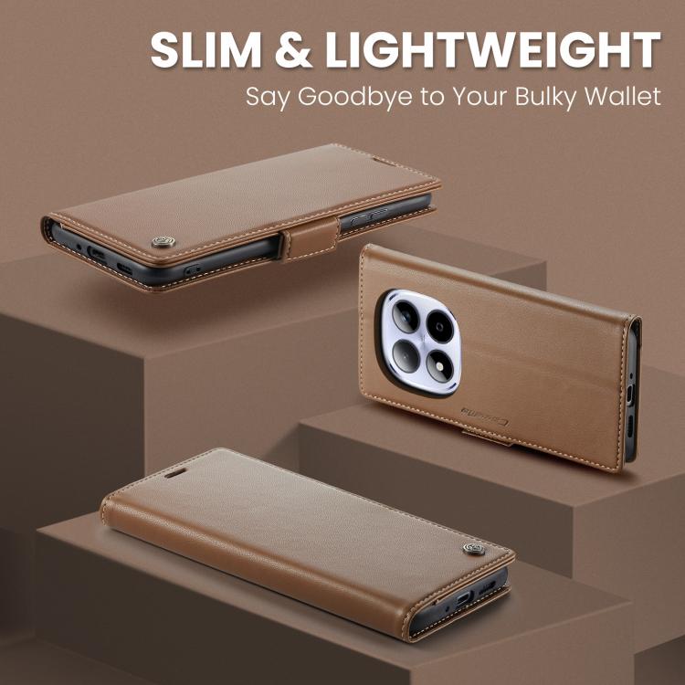 For Redmi Note 15 Pro 5G Global 163.6mm CaseMe 023 Butterfly Buckle Litchi Texture RFID Anti-theft Leather Phone Case(Brown)