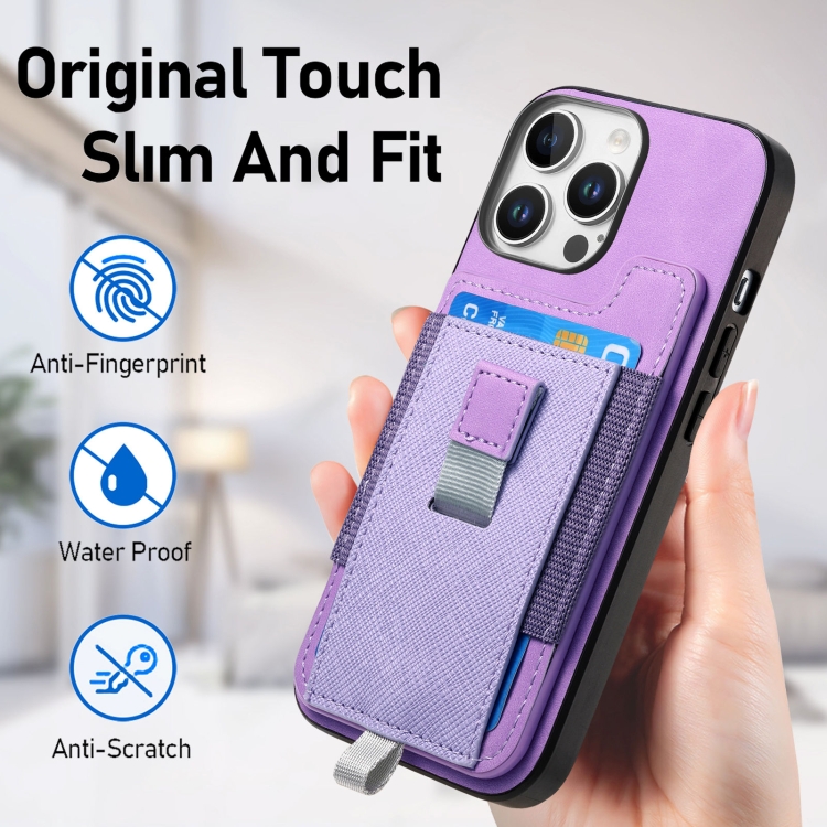 For iPhone 16 Pro Retro Magsafe Cross Leather Pull-Out Card Bag Back Phone Case(Purple) For iPhone 16 Pro Retro Magsafe Cross Leather Pull-Out Card Bag Back Phone Case(Purple)