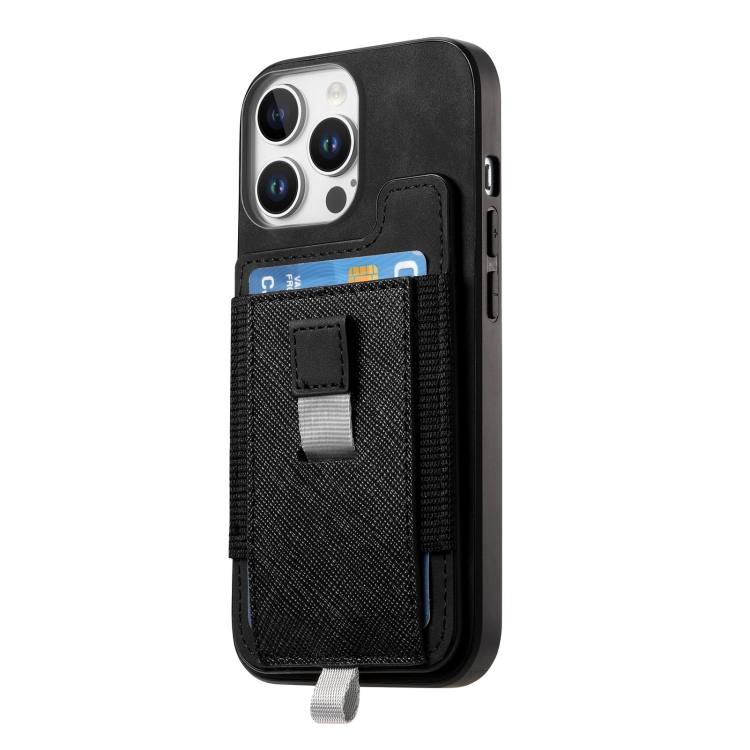 For iPhone 16 Plus Retro Magsafe Cross Leather Pull-Out Card Bag Back Phone Case(Black) For iPhone 16 Plus Retro Magsafe Cross Leather Pull-Out Card Bag Back Phone Case(Black)