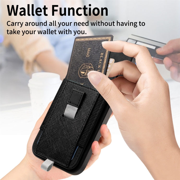 For iPhone 16 Plus Retro Magsafe Cross Leather Pull-Out Card Bag Back Phone Case(Black) For iPhone 16 Plus Retro Magsafe Cross Leather Pull-Out Card Bag Back Phone Case(Black)