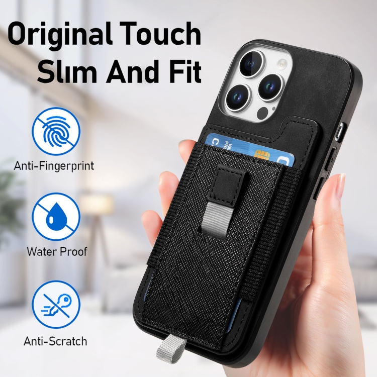 For iPhone 16 Plus Retro Magsafe Cross Leather Pull-Out Card Bag Back Phone Case(Black) For iPhone 16 Plus Retro Magsafe Cross Leather Pull-Out Card Bag Back Phone Case(Black)