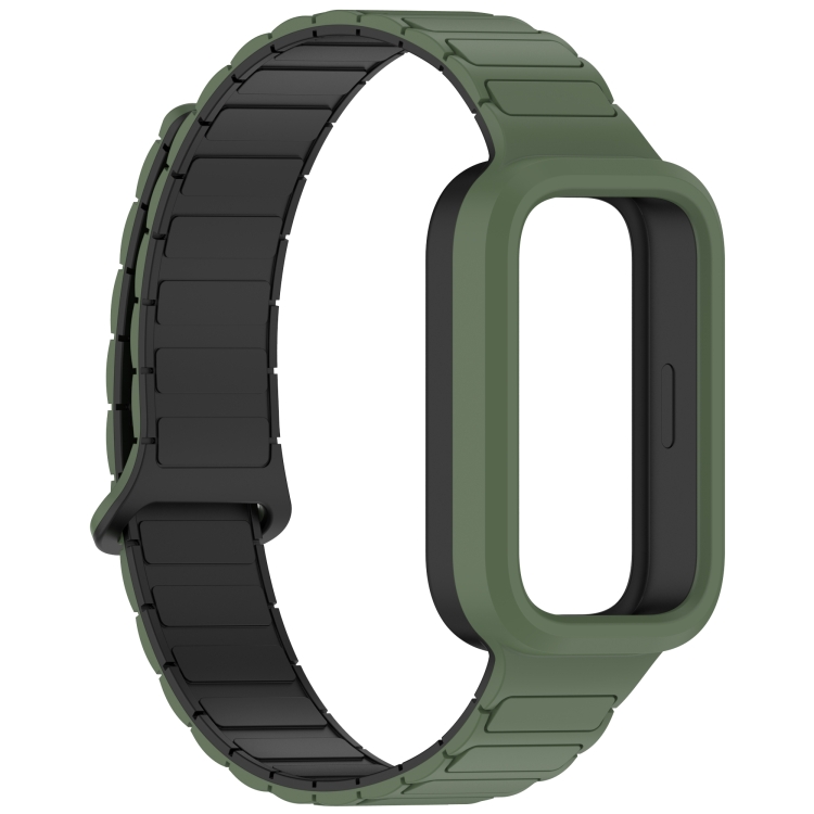 For Xiaomi Band 9 Active Dual Color Soft Case Integrated Magnetic Silicone Watch Band(Dark Green Black)