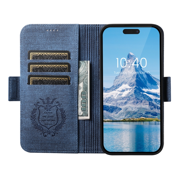 For iPhone 16 Suteni J07 Multi-functional Horizontal MagSafe Denim Leather Phone Case(Blue) For iPhone 16 Suteni J07 Multi-functional Horizontal MagSafe Denim Leather Phone Case(Blue)