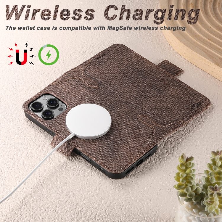 For iPhone 14 Suteni J07 Multi-functional Horizontal MagSafe Denim Leather Phone Case(Brown) For iPhone 14 Suteni J07 Multi-functional Horizontal MagSafe Denim Leather Phone Case(Brown)