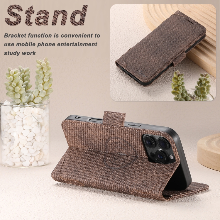 For iPhone 14 Suteni J07 Multi-functional Horizontal MagSafe Denim Leather Phone Case(Brown) For iPhone 14 Suteni J07 Multi-functional Horizontal MagSafe Denim Leather Phone Case(Brown)