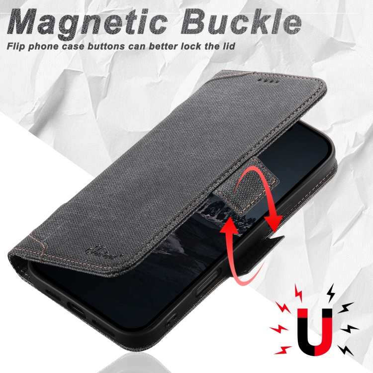 For iPhone 12 Suteni J07 Multi-functional Horizontal MagSafe Denim Leather Phone Case(Black) For iPhone 12 Suteni J07 Multi-functional Horizontal MagSafe Denim Leather Phone Case(Black)