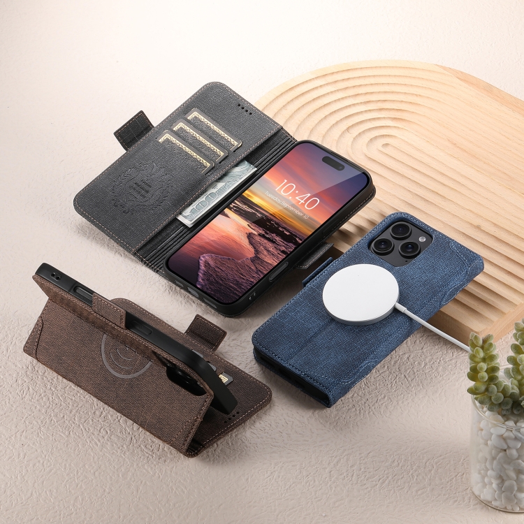 For iPhone 16 Suteni J07 Multi-functional Horizontal MagSafe Denim Leather Phone Case(Blue) For iPhone 16 Suteni J07 Multi-functional Horizontal MagSafe Denim Leather Phone Case(Blue)