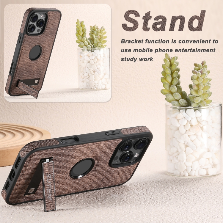 For iPhone 12 Suteni G2 Holder Denim Leather Back MagSafe Phone Case(Brown) For iPhone 12 Suteni G2 Holder Denim Leather Back MagSafe Phone Case(Brown)