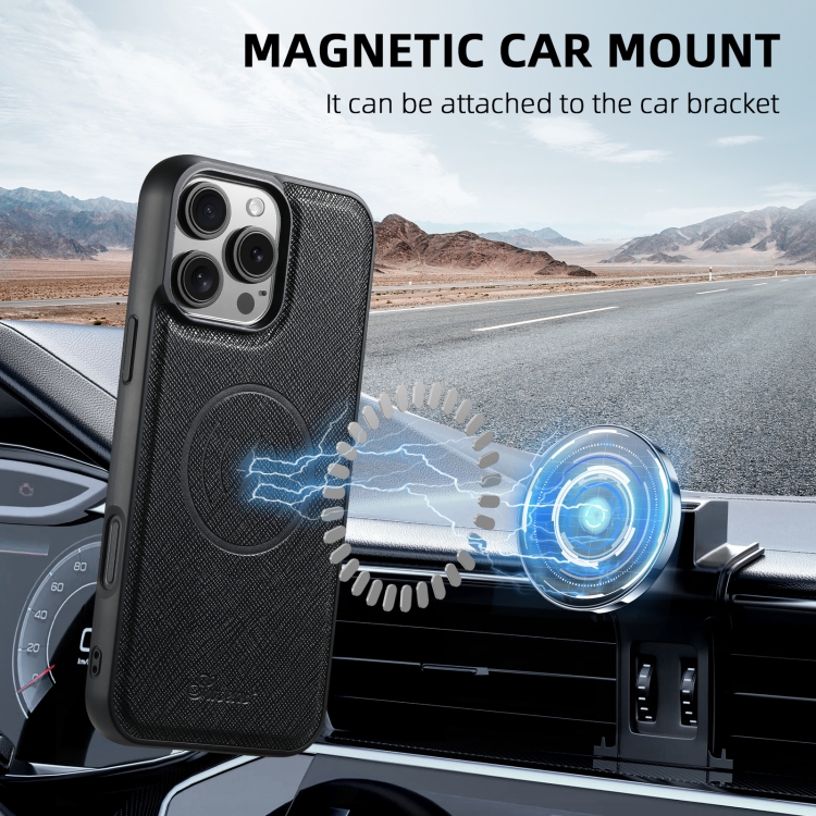 For iPhone 16 Pro Suteni H20 Cross-Grain MagSafe Horizontal Card Bag Back Phone Case(Black) For iPhone 16 Pro Suteni H20 Cross-Grain MagSafe Horizontal Card Bag Back Phone Case(Black)