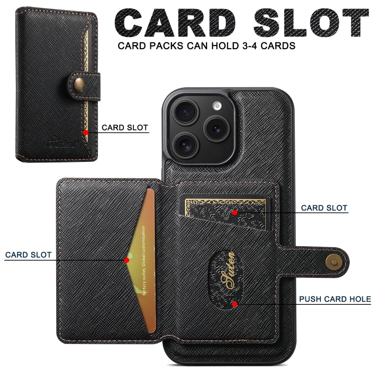 For iPhone 16 Pro Suteni H20 Cross-Grain MagSafe Horizontal Card Bag Back Phone Case(Black) For iPhone 16 Pro Suteni H20 Cross-Grain MagSafe Horizontal Card Bag Back Phone Case(Black)