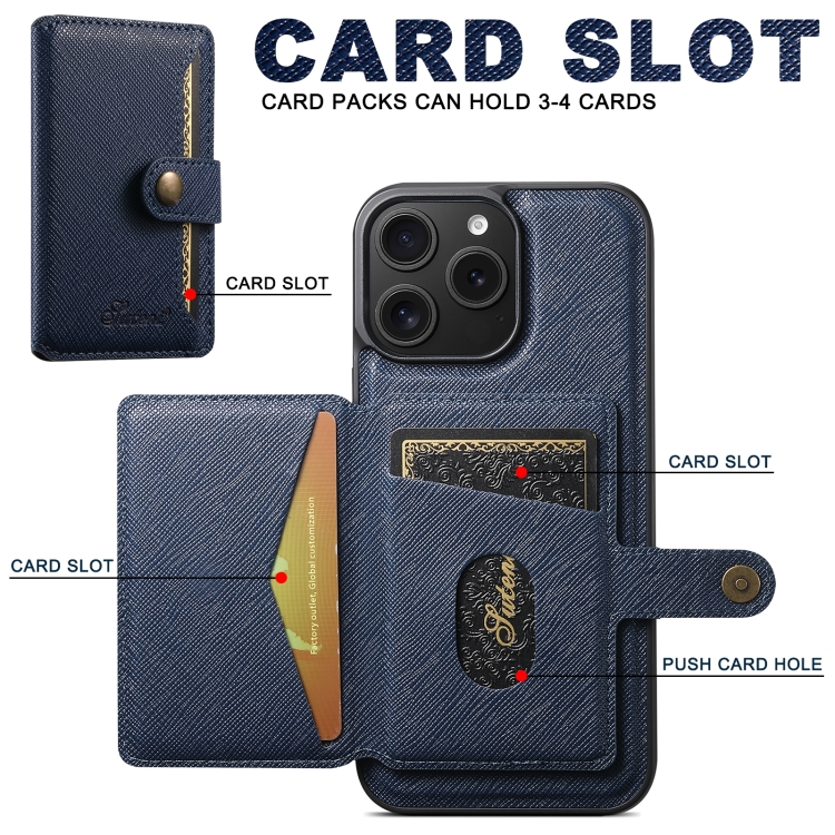 For iPhone 16 Suteni H20 Cross-Grain MagSafe Horizontal Card Bag Back Phone Case(Blue) For iPhone 16 Suteni H20 Cross-Grain MagSafe Horizontal Card Bag Back Phone Case(Blue)