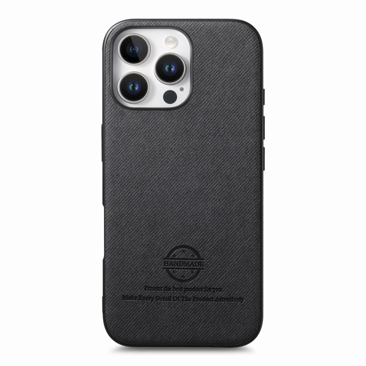 For iPhone 14 Plus Twill Fabric Leather Skin Back Phone Case(Black) For iPhone 14 Plus Twill Fabric Leather Skin Back Phone Case(Black)