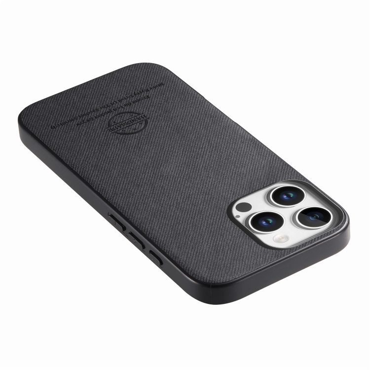 For iPhone 14 Plus Twill Fabric Leather Skin Back Phone Case(Black) For iPhone 14 Plus Twill Fabric Leather Skin Back Phone Case(Black)