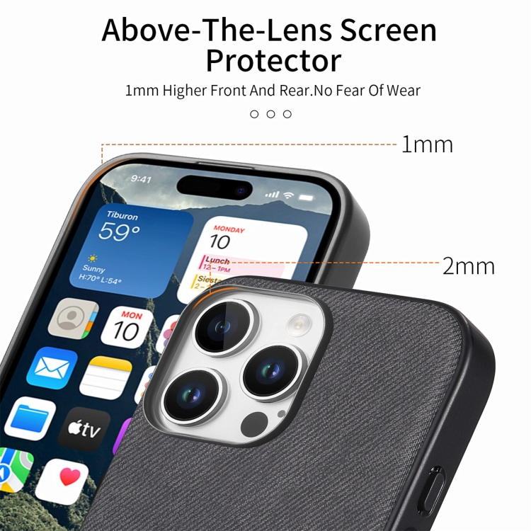 For iPhone 14 Plus Twill Fabric Leather Skin Back Phone Case(Black) For iPhone 14 Plus Twill Fabric Leather Skin Back Phone Case(Black)