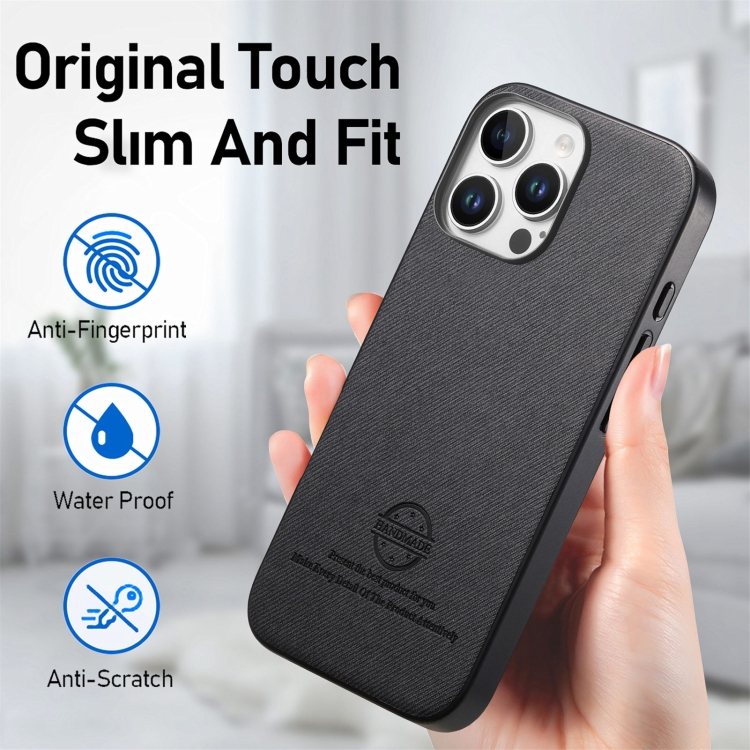 For iPhone 14 Plus Twill Fabric Leather Skin Back Phone Case(Black) For iPhone 14 Plus Twill Fabric Leather Skin Back Phone Case(Black)