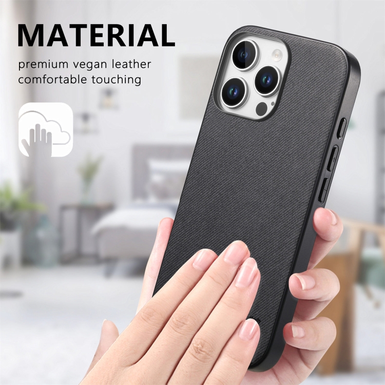 For iPhone 14 Plus Twill Fabric Leather Skin Back Phone Case(Black) For iPhone 14 Plus Twill Fabric Leather Skin Back Phone Case(Black)