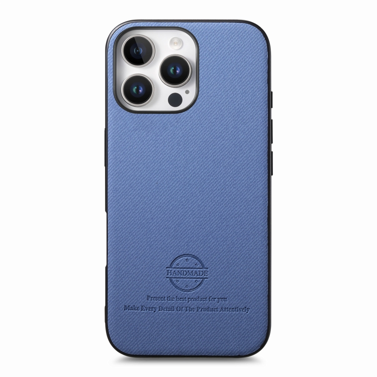 For iPhone 15 Twill Fabric Leather Skin Back Phone Case(Blue) For iPhone 15 Twill Fabric Leather Skin Back Phone Case(Blue)