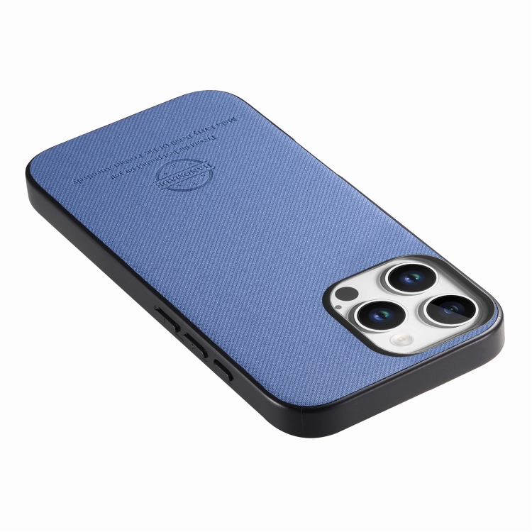 For iPhone 15 Twill Fabric Leather Skin Back Phone Case(Blue) For iPhone 15 Twill Fabric Leather Skin Back Phone Case(Blue)