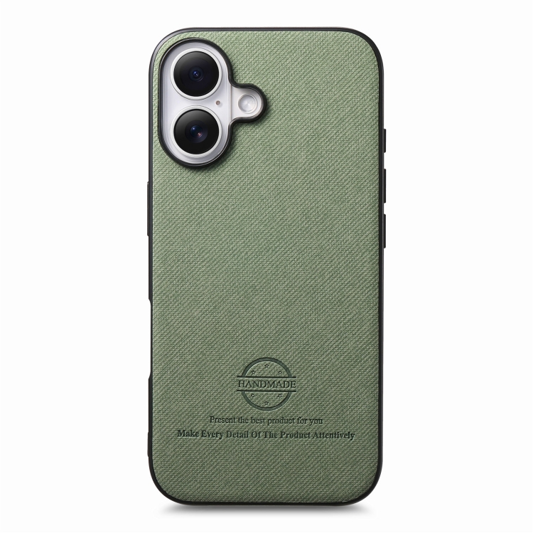 For iPhone 16 Twill Fabric Leather Skin Back Phone Case(Green) For iPhone 16 Twill Fabric Leather Skin Back Phone Case(Green)