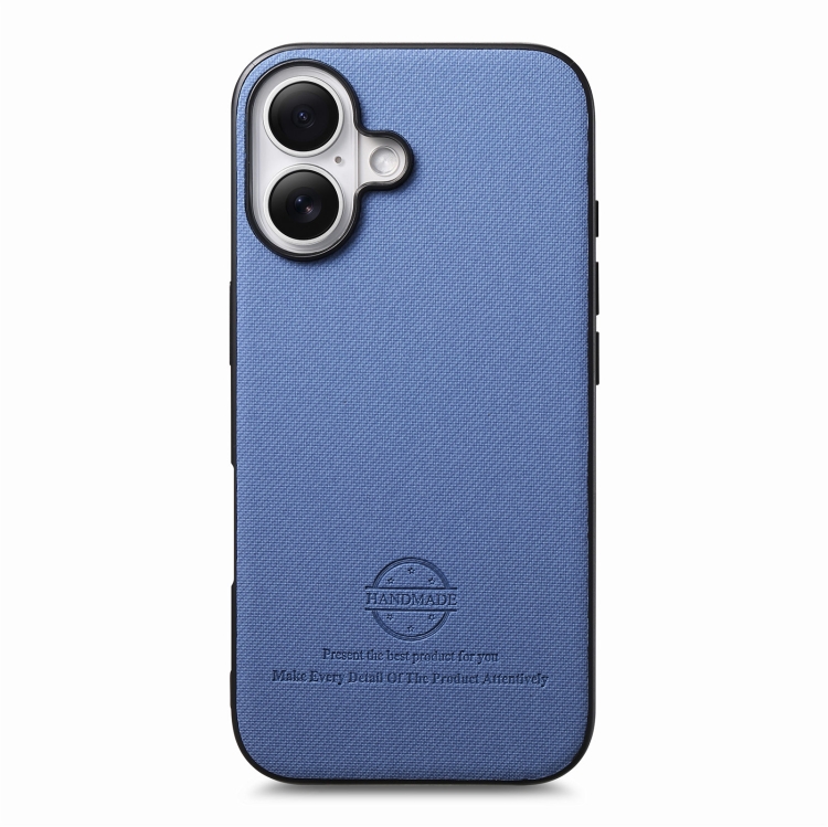 For iPhone 16 Plus Twill Fabric Leather Skin Back Phone Case(Blue) For iPhone 16 Plus Twill Fabric Leather Skin Back Phone Case(Blue)