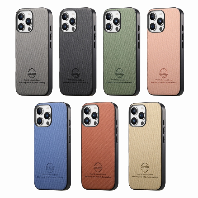 For iPhone 15 Twill Fabric Leather Skin Back Phone Case(Blue) For iPhone 15 Twill Fabric Leather Skin Back Phone Case(Blue)