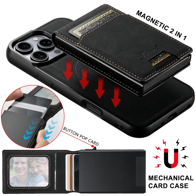 For Samsung Galaxy S24 Ultra 5G Suteni H19 Litchi Texture 2-in-1 MagSafe Removable Card Case Back Phone Case(Black) For Samsung Galaxy S24 Ultra 5G Suteni H19 Litchi Texture 2-in-1 MagSafe Removable Card Case Back Phone Case(Black)