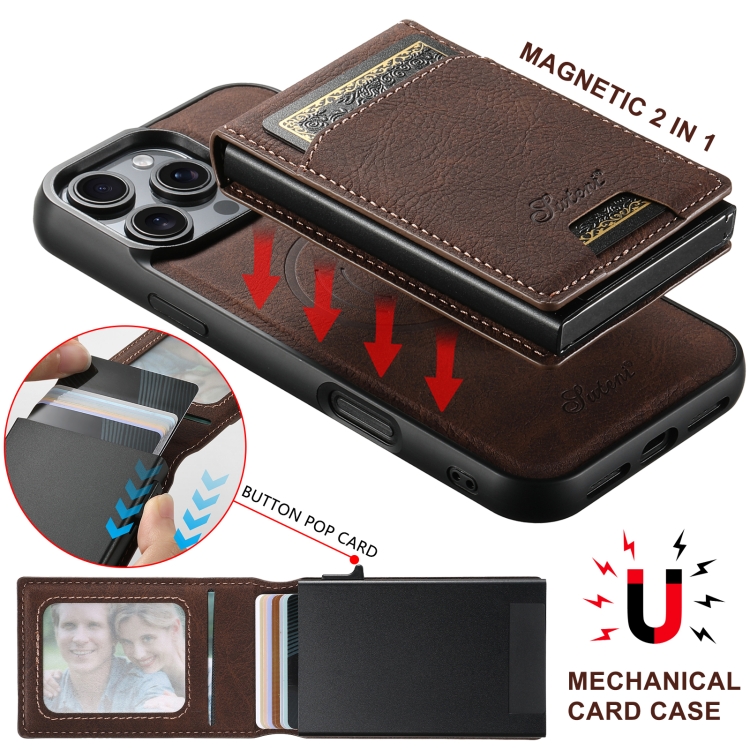 For Samsung Galaxy S22+ 5G Suteni H19 Litchi Texture 2-in-1 MagSafe Removable Card Case Back Phone Case(Brown) For Samsung Galaxy S22+ 5G Suteni H19 Litchi Texture 2-in-1 MagSafe Removable Card Case Back Phone Case(Brown)