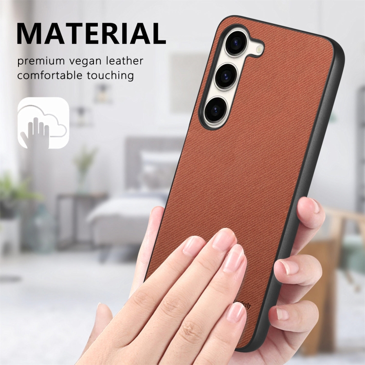 For Samsung Galaxy S21+ 5G Twill Fabric Leather Skin Back Phone Case(Brown)