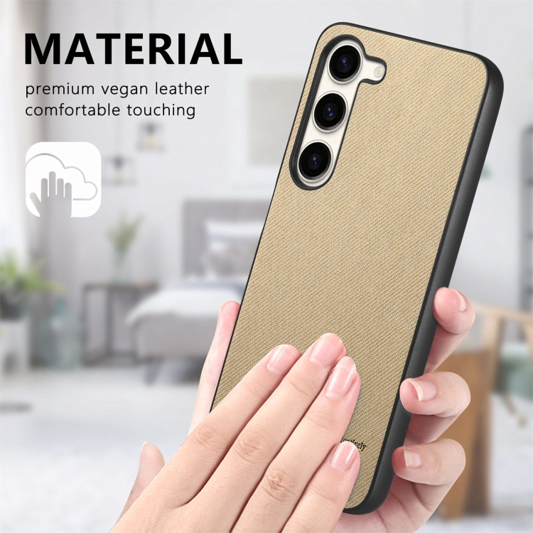 For Samsung Galaxy S23 5G Twill Fabric Leather Skin Back Phone Case(Khaki)