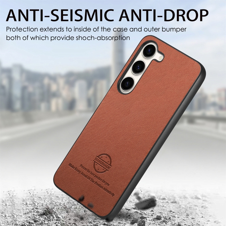 For Samsung Galaxy S23+ 5G Twill Fabric Leather Skin Back Phone Case(Brown)