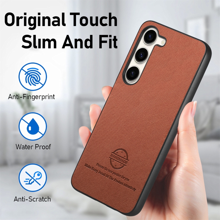 For Samsung Galaxy S23+ 5G Twill Fabric Leather Skin Back Phone Case(Brown)