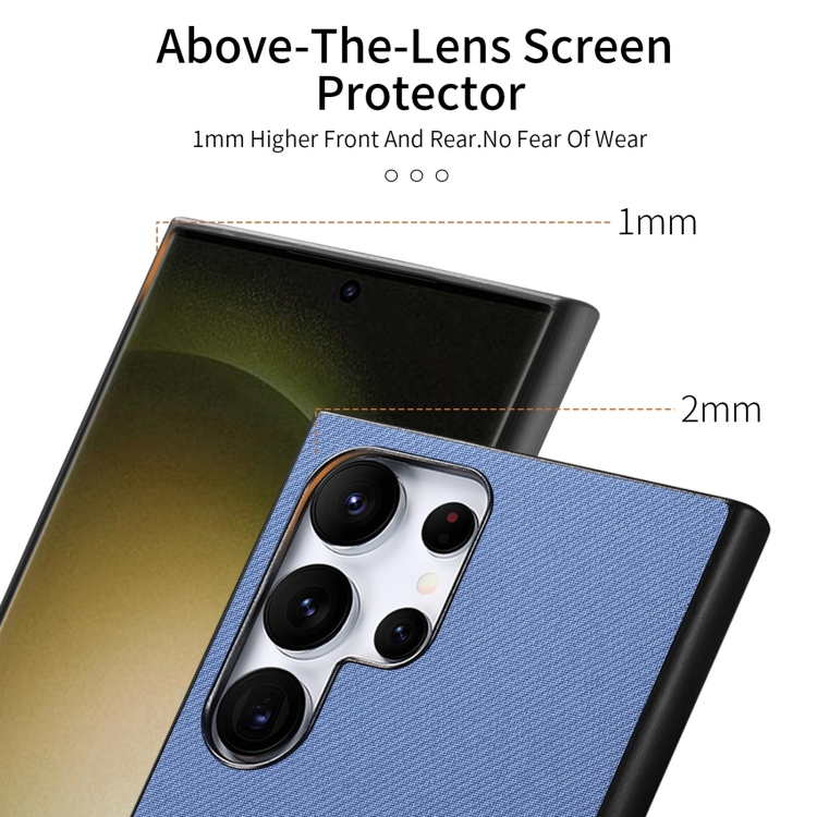 For Samsung Galaxy S23 Ultra 5G Twill Fabric Leather Skin Back Phone Case(Blue)