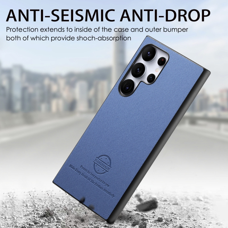 For Samsung Galaxy S23 Ultra 5G Twill Fabric Leather Skin Back Phone Case(Blue)